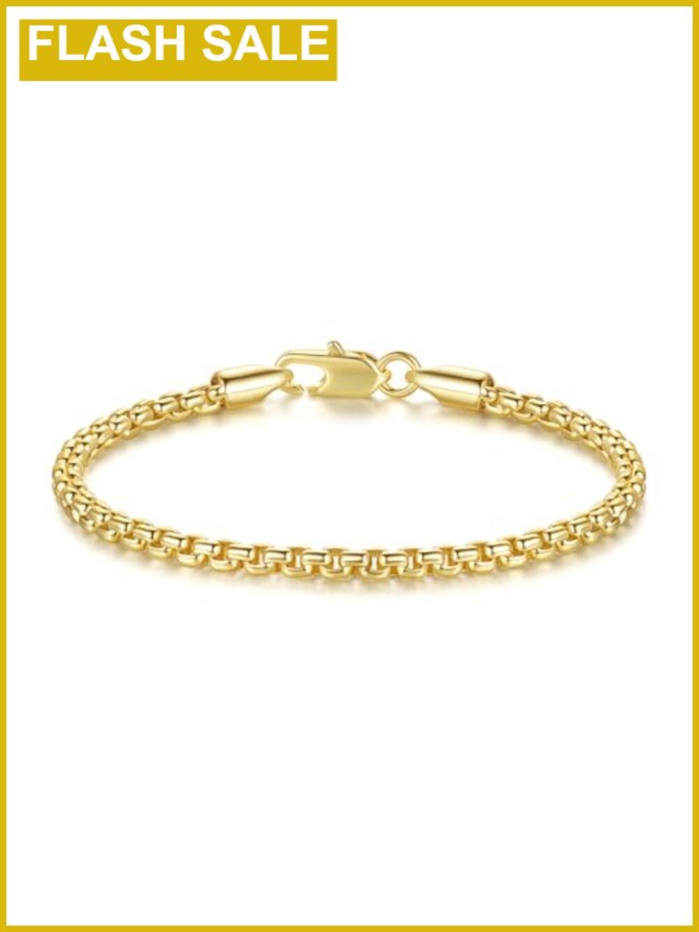 14k Gold Plated Box Chain Bracelet for Women Hypoallergenic Lobster Clasp